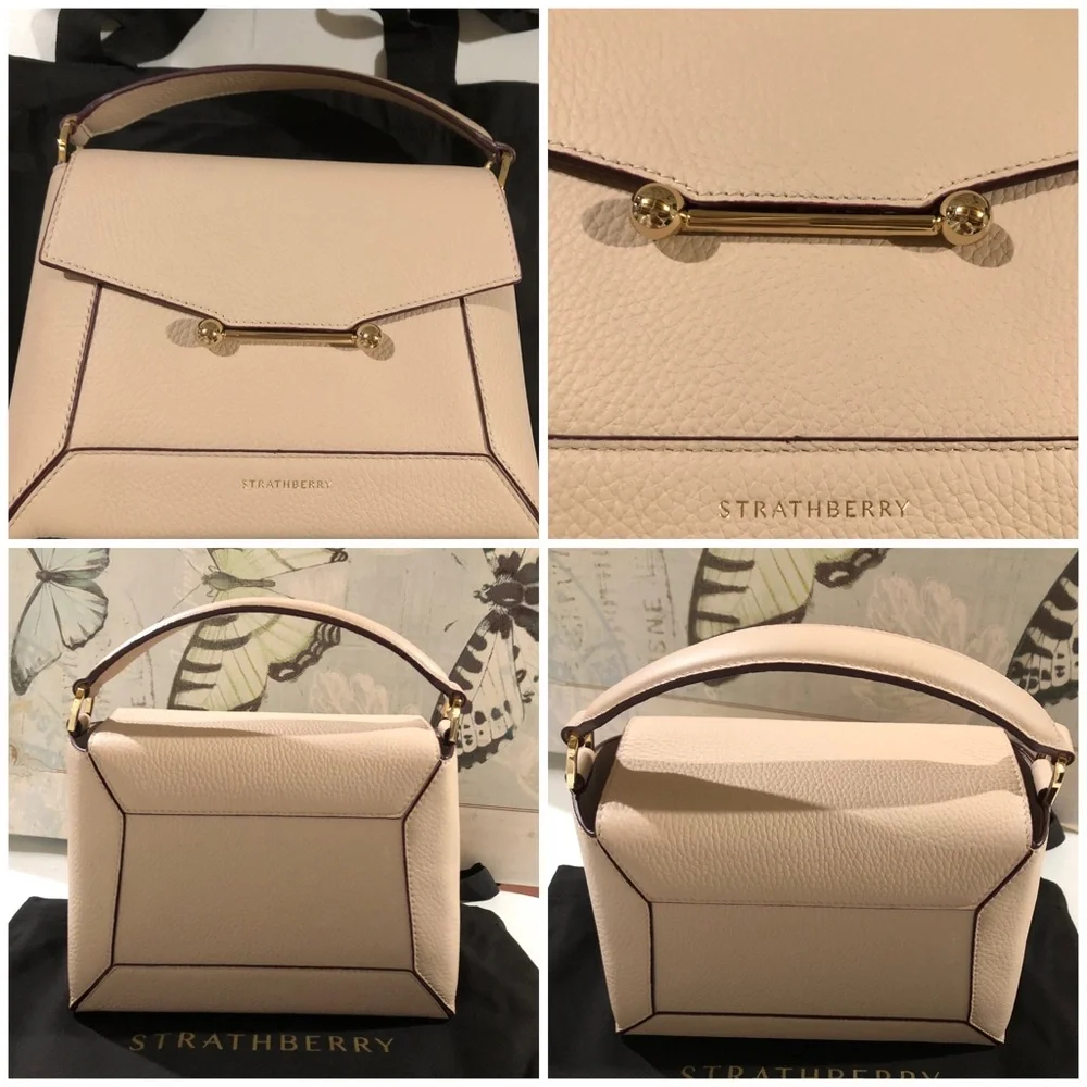 Strathberry Calf Leather Mosaic Top Handle Crossbody Bag in Oat Gold Hadware NWT - Picture 6 of 16